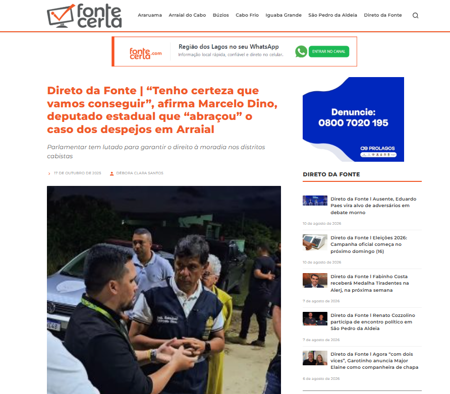 Recorte da matéria sobre o apoio aos moradores durante os despejos